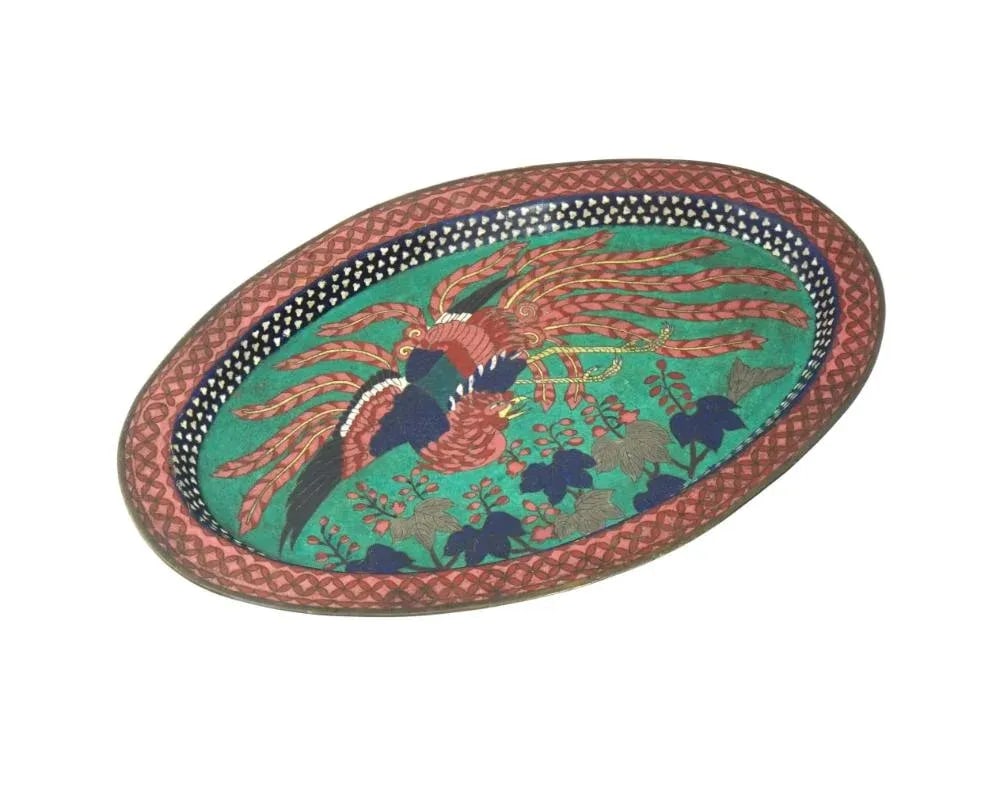 Antique Early Meiji Japanese Cloisonne Phoenix Bird Tray - 8