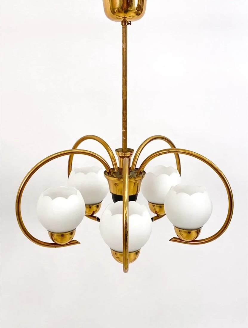 Mid-Century Swedish Brass Chandelier in the Style of Hans Bergstrom for Atelje Lyktan - 2