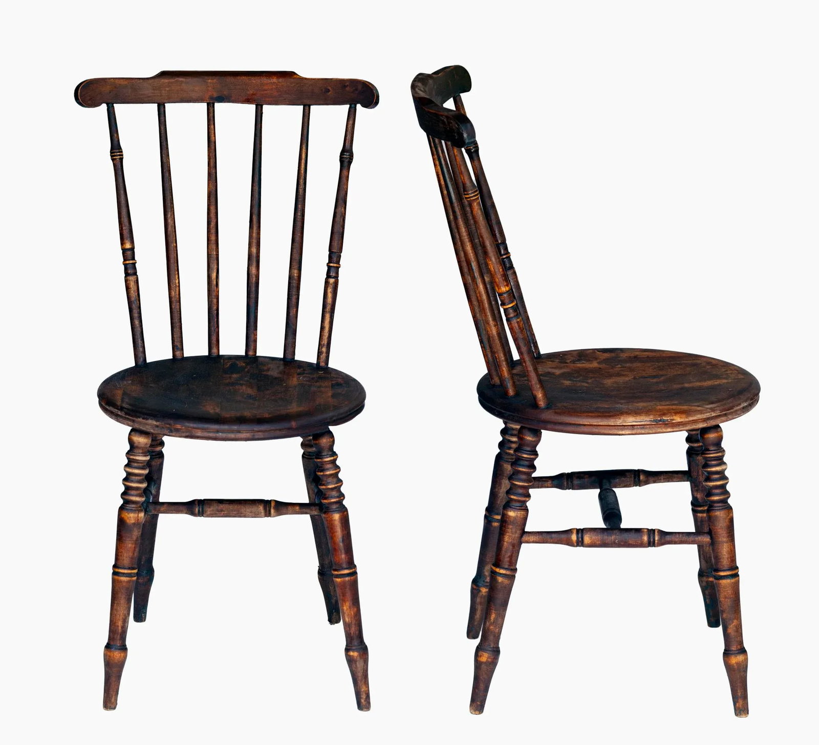 Pair; Late 18 Century Wooden Spindle Chairs - 5