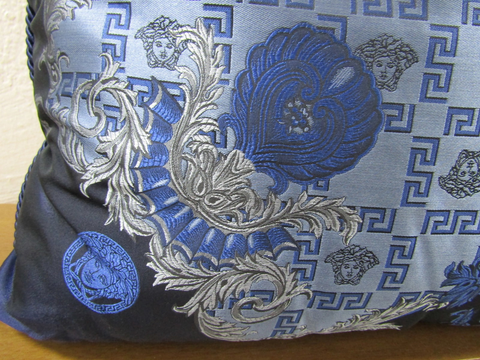 Gianni Versace Designer Blue Medusa Square Decorative Pillow - 4
