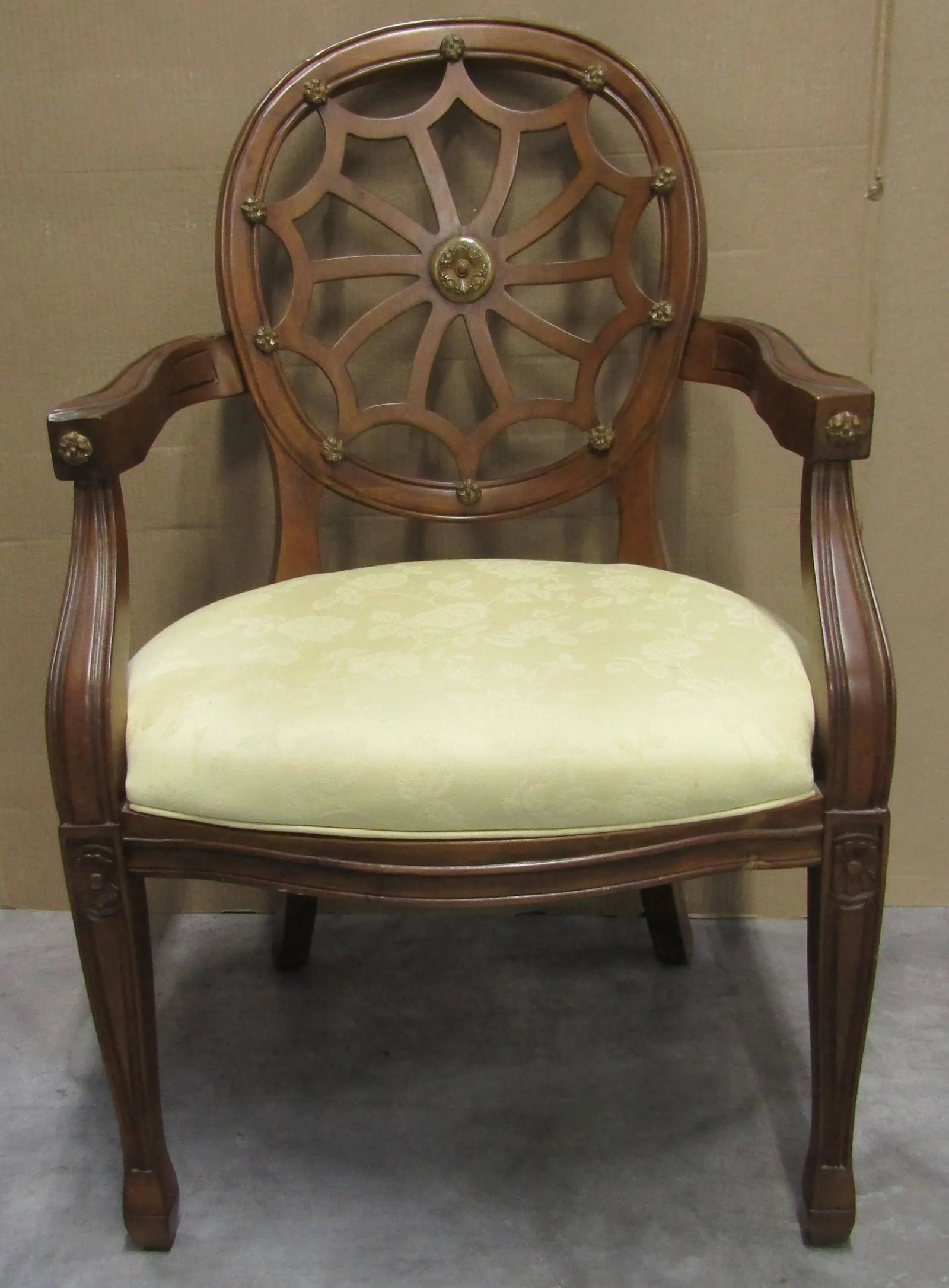 Pair of Georgian Style Carved Mahogany Wheelback Arm Chairs With Floral Damask Seats - 3