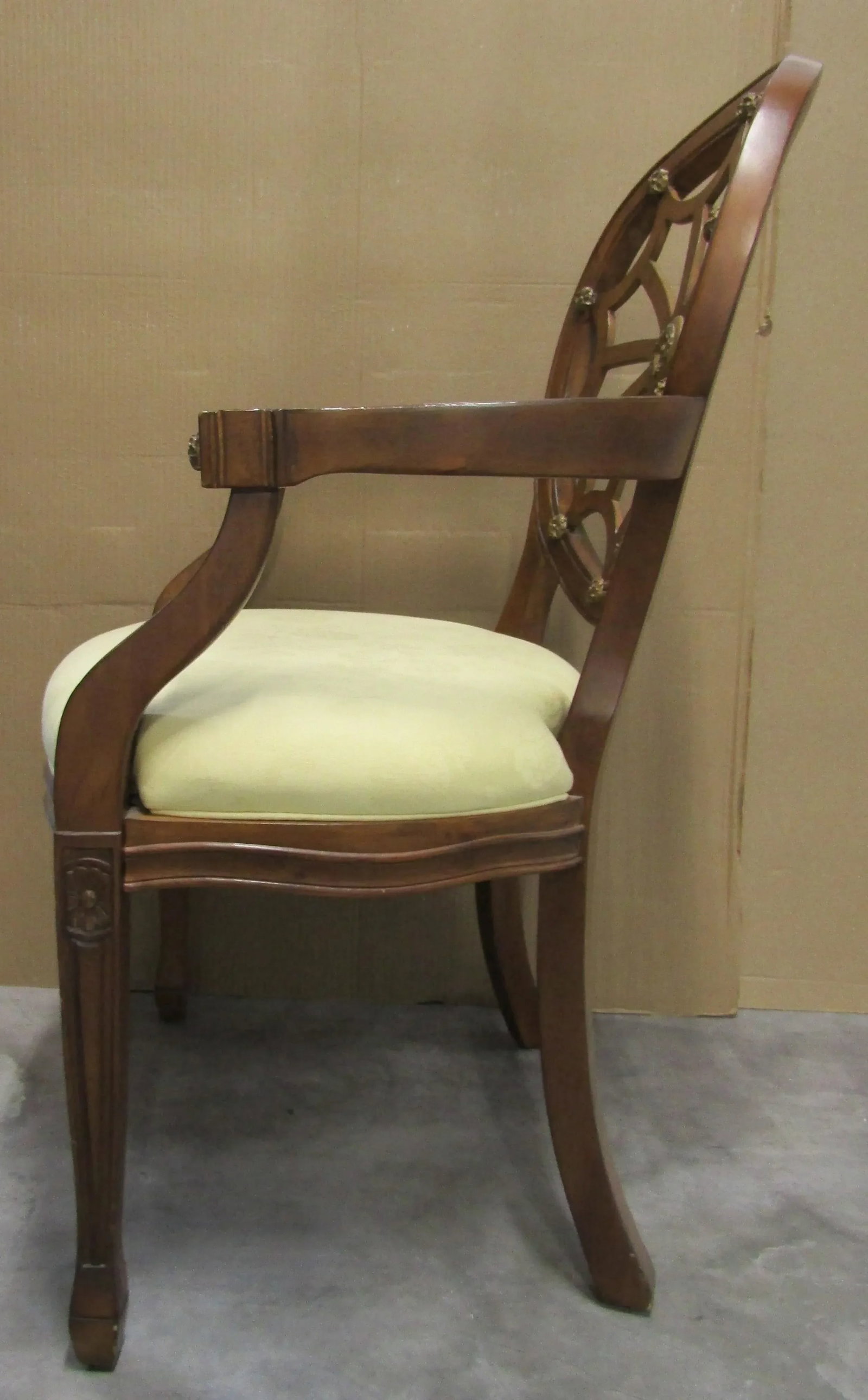Pair of Georgian Style Carved Mahogany Wheelback Arm Chairs With Floral Damask Seats - 4