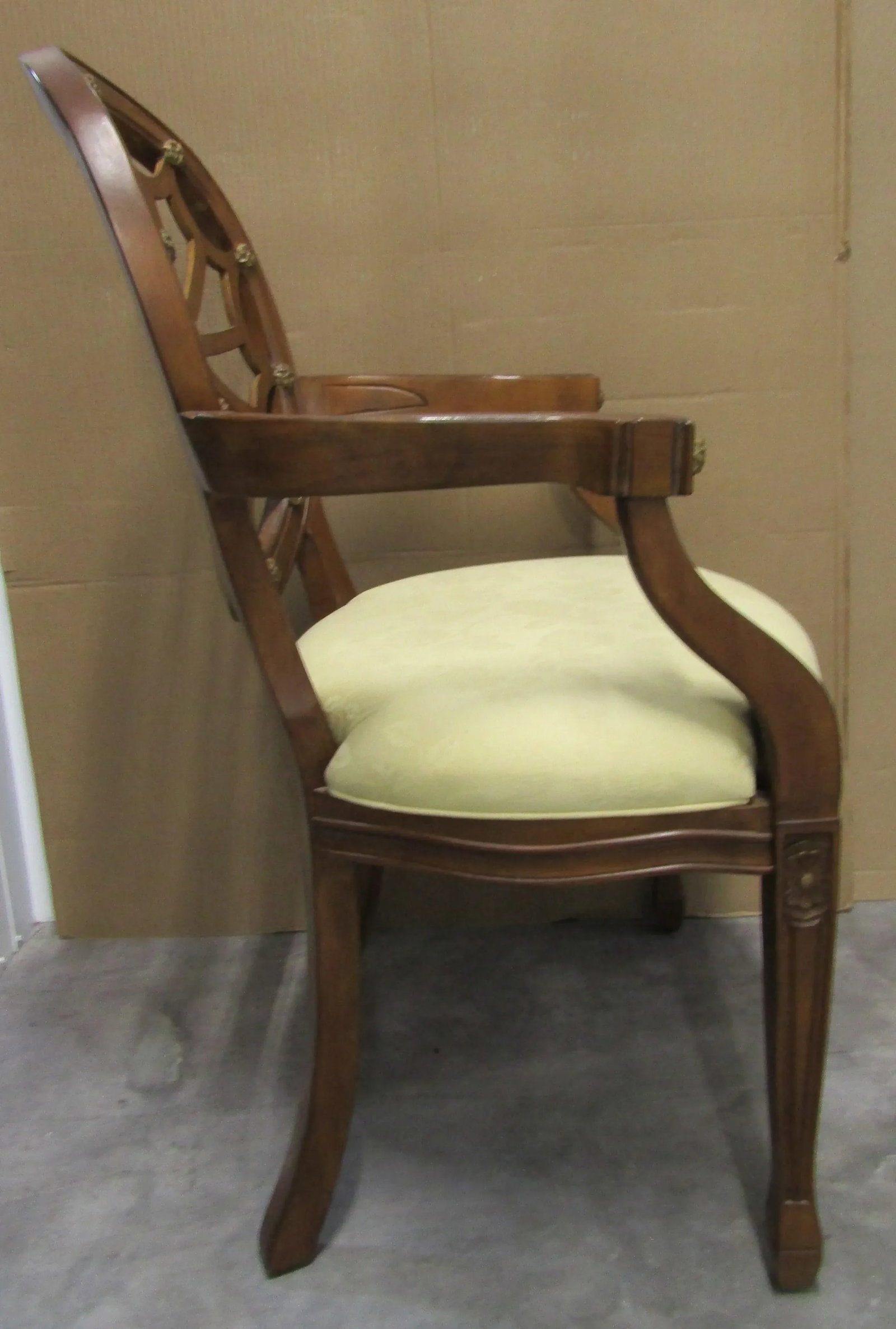 Pair of Georgian Style Carved Mahogany Wheelback Arm Chairs With Floral Damask Seats - 6