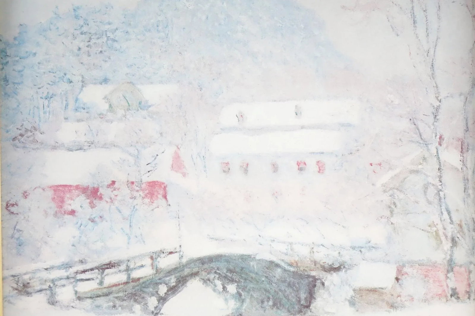 "Sandviken Village in the Snow" - Mid 20th Century Claude Monet Print of Original Oil Painting Signe - 2
