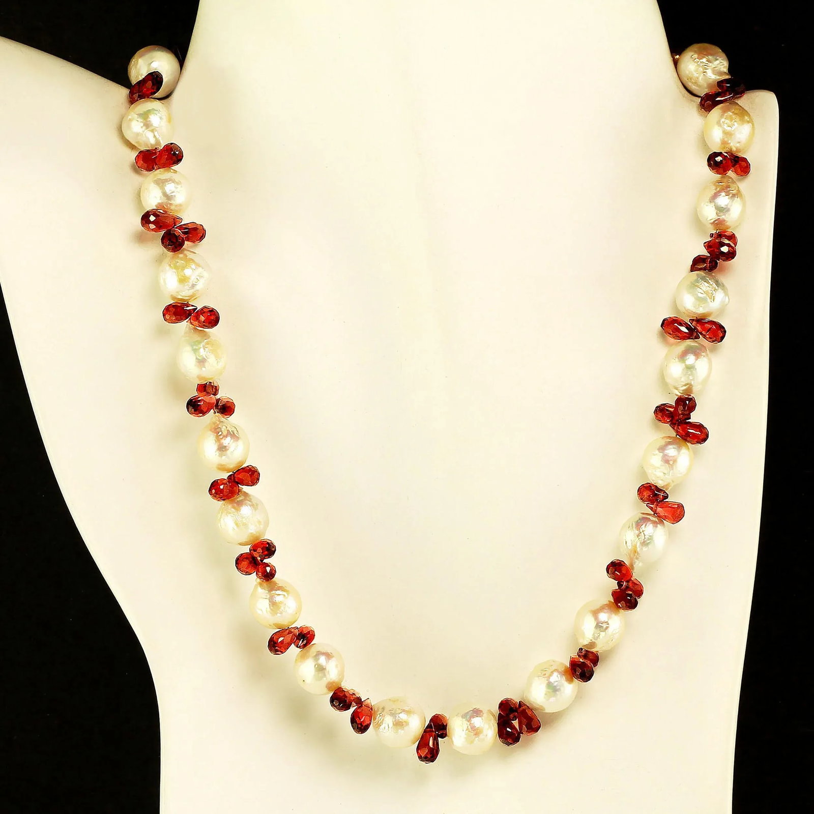 Creamy Pearls & Garnet Briolette Choker Necklace January Birthstone - 2