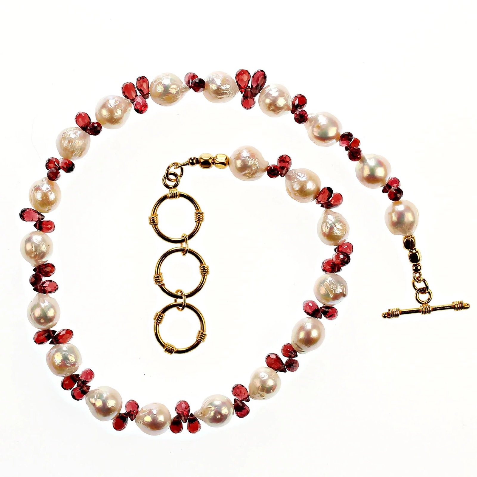 Creamy Pearls & Garnet Briolette Choker Necklace January Birthstone - 3
