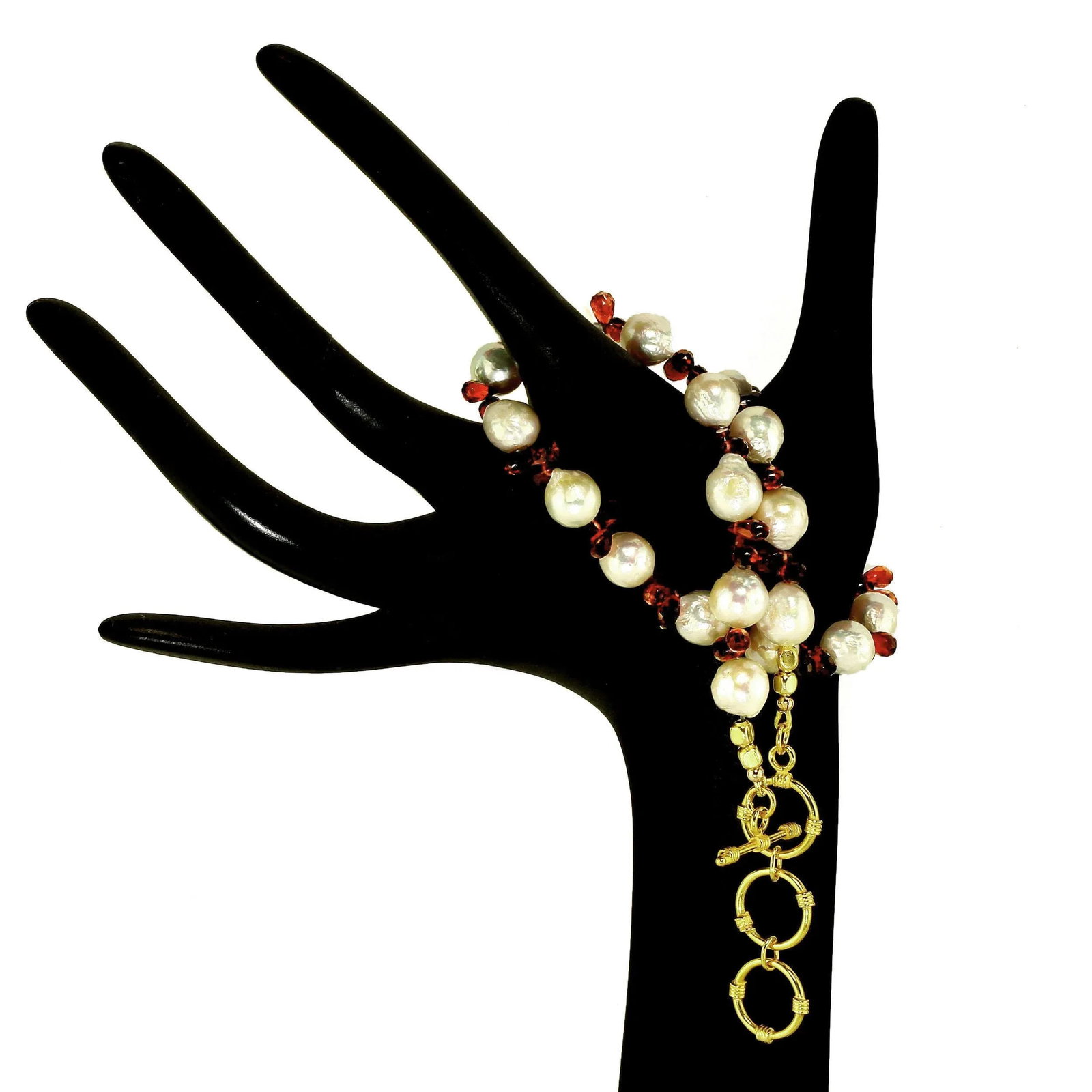 Creamy Pearls & Garnet Briolette Choker Necklace January Birthstone - 7
