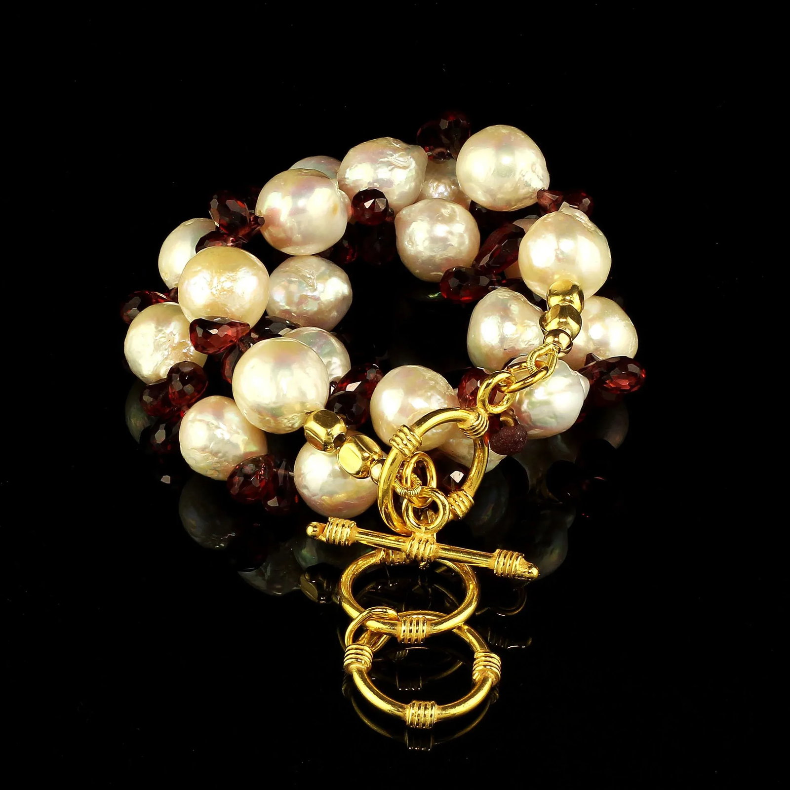 Creamy Pearls & Garnet Briolette Choker Necklace January Birthstone - 8