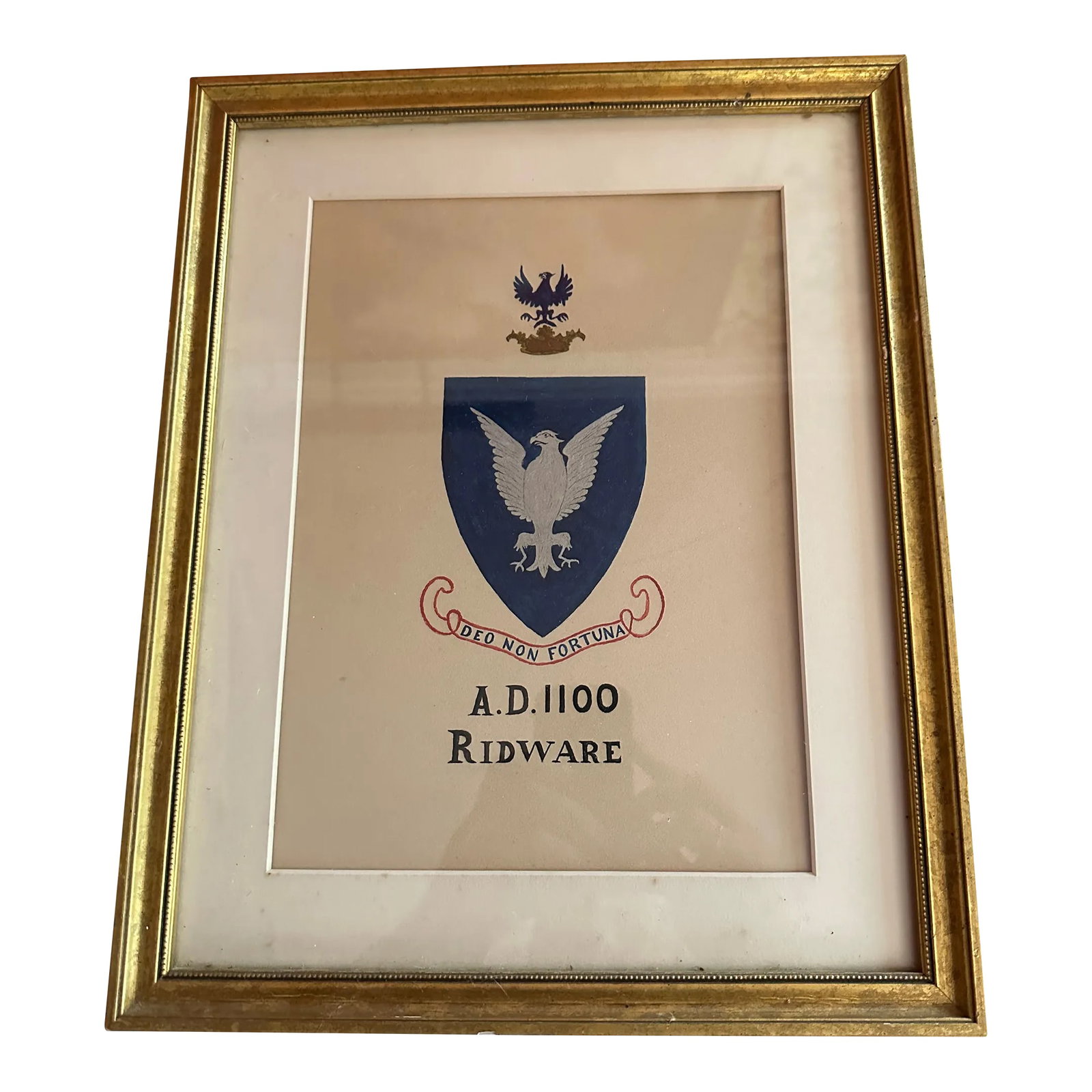 Medieval Aristocratic Family Crest Ridware 1100 England: A very nicely framed family crest from the Ridwsre family. One of England's earliest families Condition: Alterations: Original Condition Unaltered Imperfections: Some Imperfections Condition Notes: