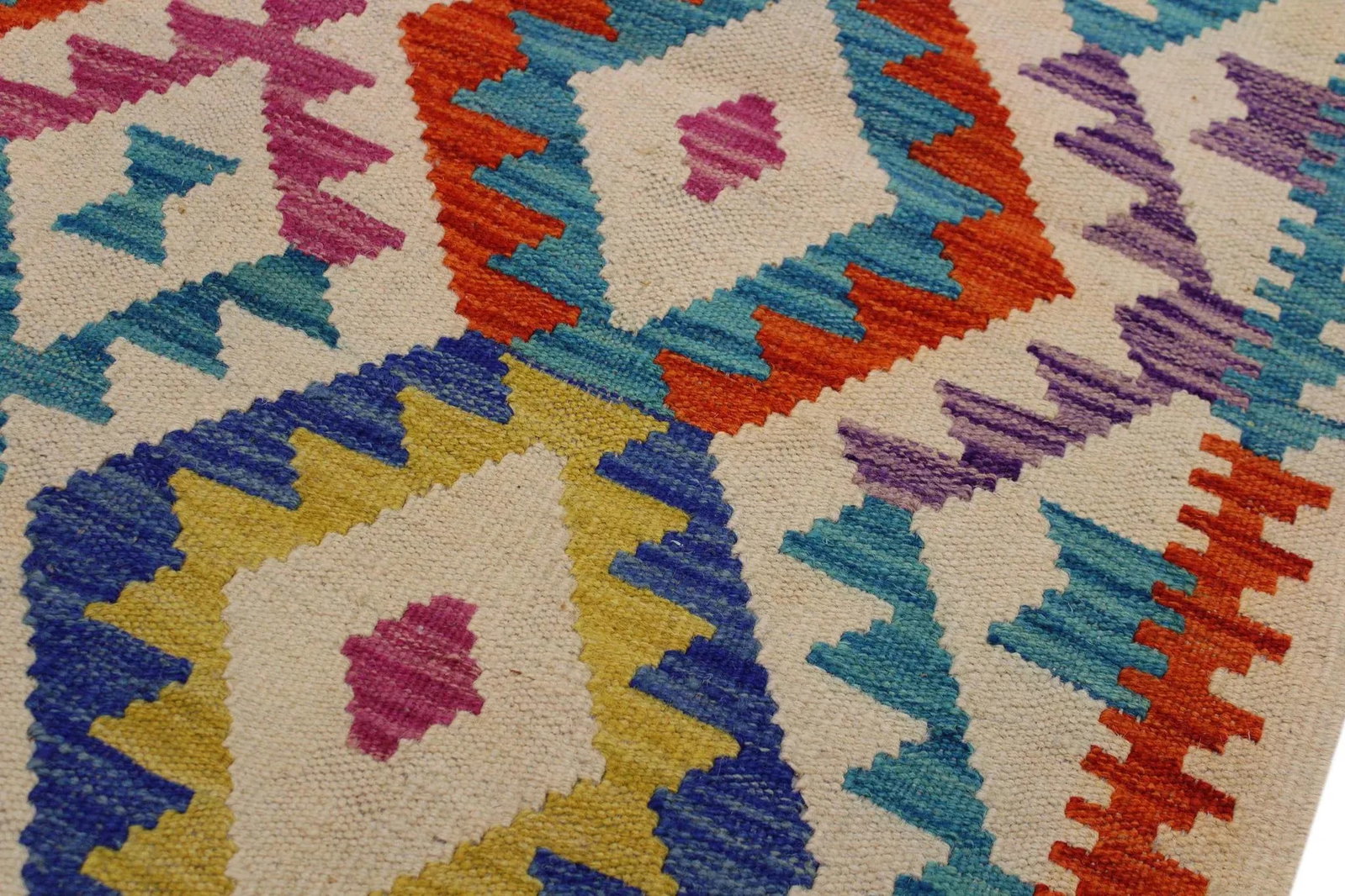 Tribal Kilim Ivory/Blue Hand-Woven Wool Rug - 3'2 X 4'9 - 4