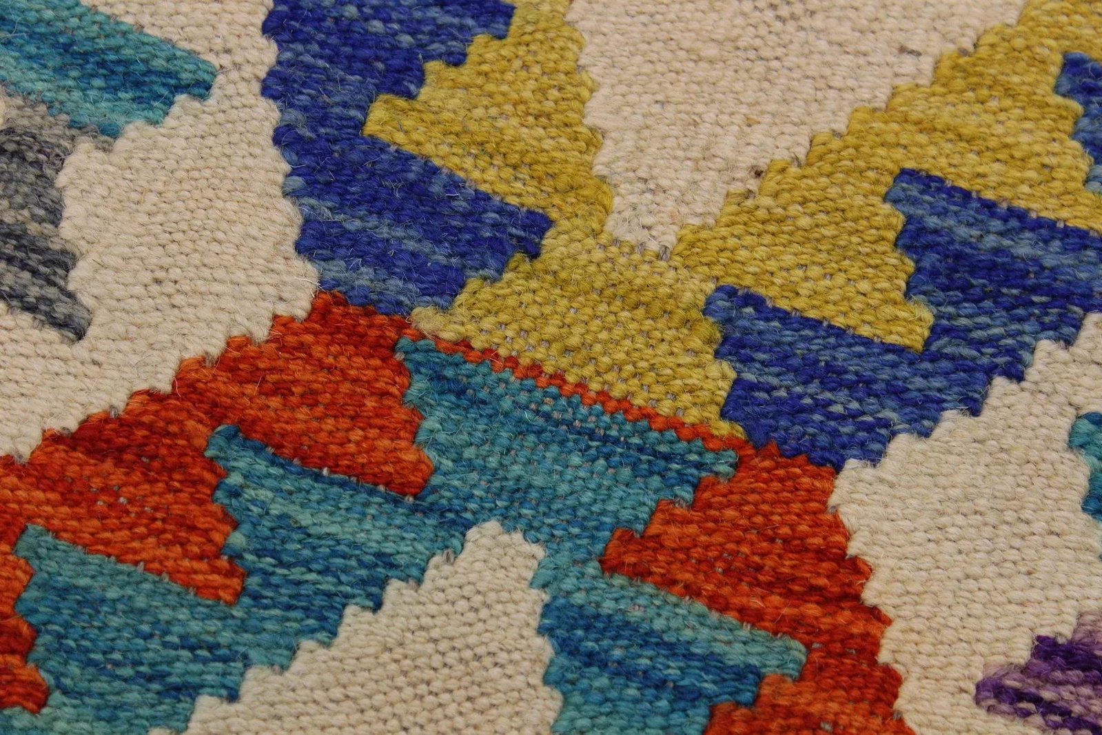Tribal Kilim Ivory/Blue Hand-Woven Wool Rug - 3'2 X 4'9 - 6