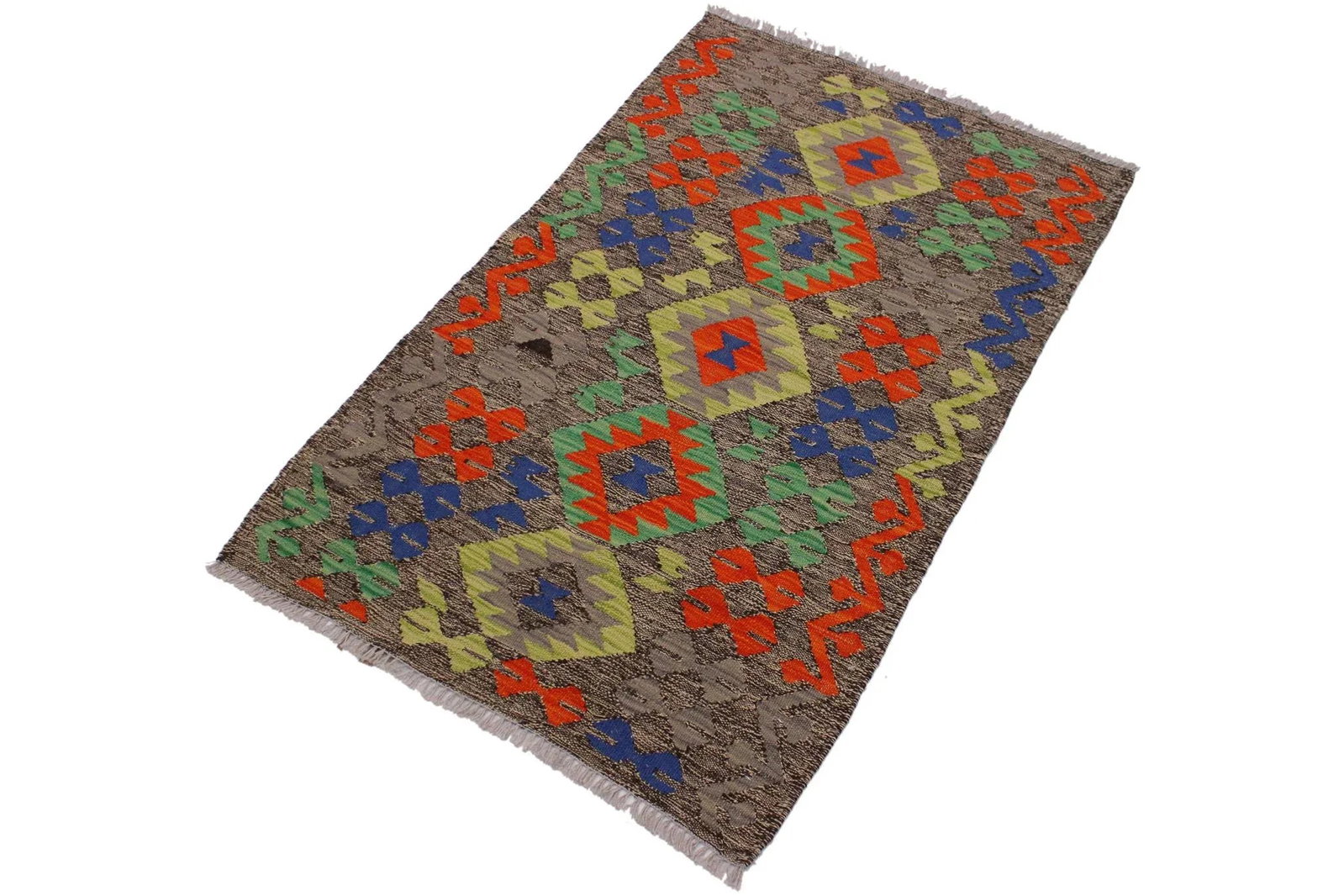 Tribal Kilim Brown/Orange Hand-Woven Wool Rug- 2'7 X 4'2 - 2