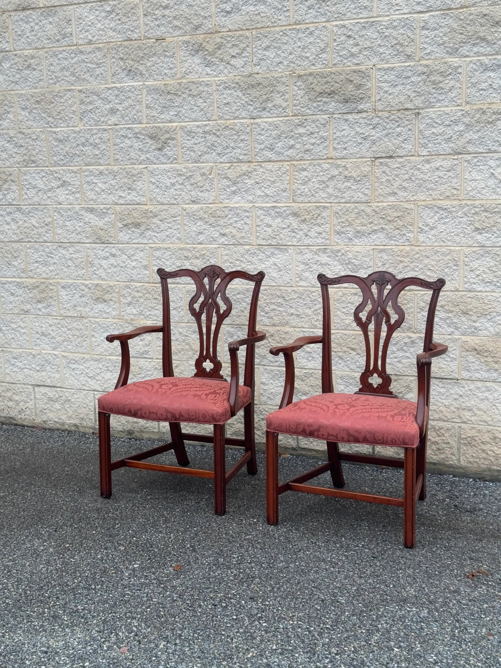 Mid 20th Century Chippendale-Style Mahogany Armchairs With Upholstered Seats - Set of 2 - 2