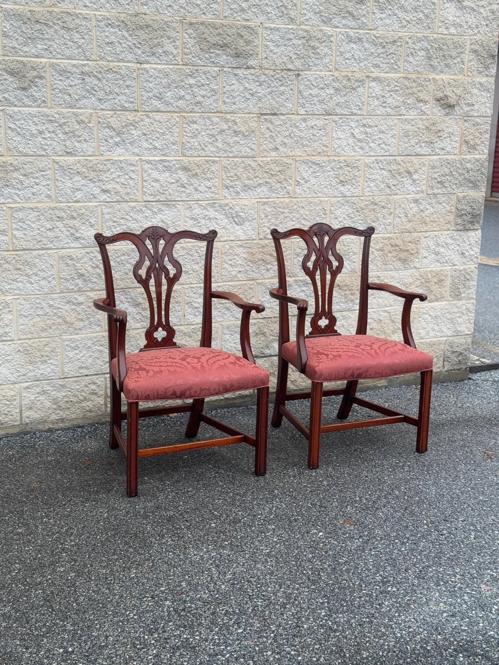 Mid 20th Century Chippendale-Style Mahogany Armchairs With Upholstered Seats - Set of 2 - 3