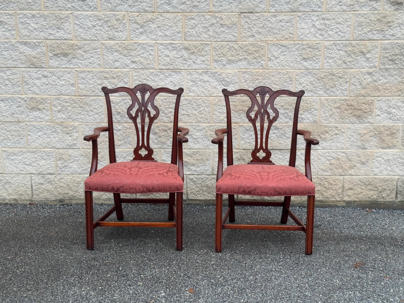 Mid 20th Century Chippendale-Style Mahogany Armchairs With Upholstered Seats - Set of 2 - 4