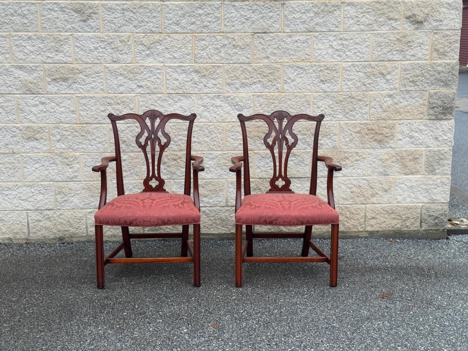 Mid 20th Century Chippendale-Style Mahogany Armchairs With Upholstered Seats - Set of 2 - 5