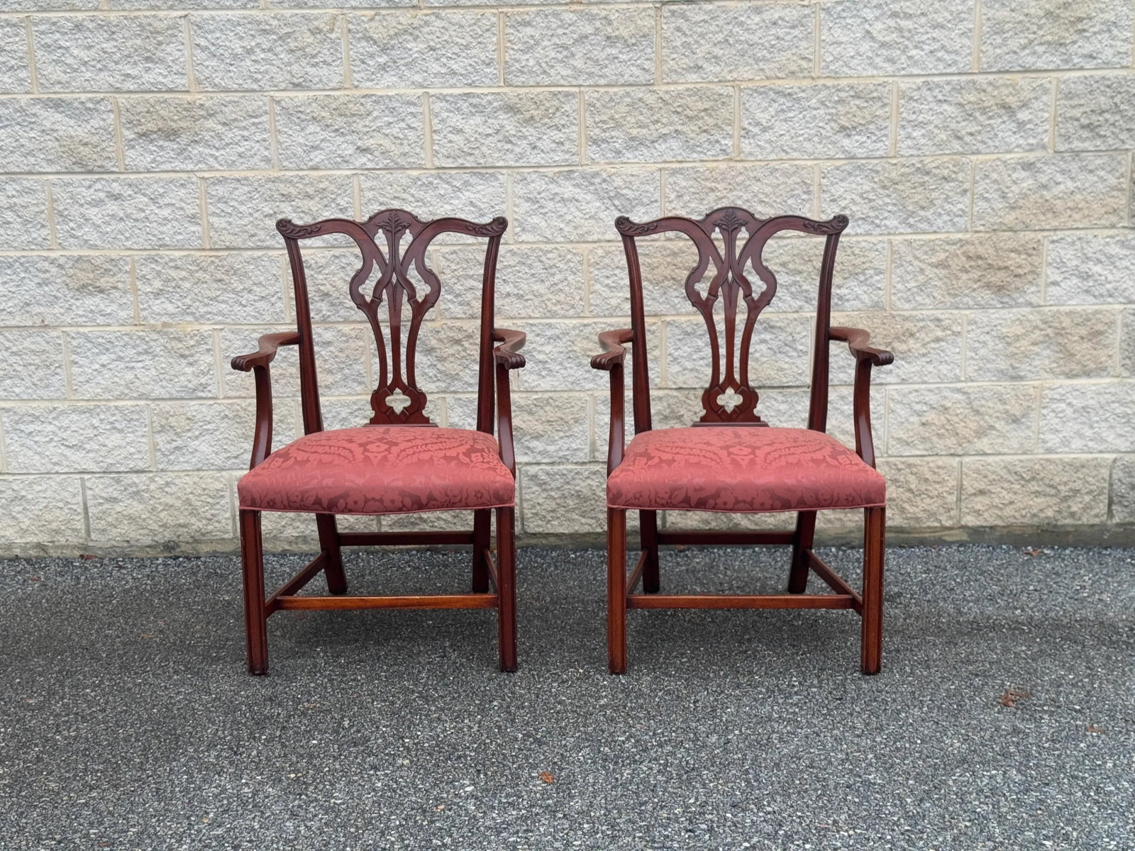 Mid 20th Century Chippendale-Style Mahogany Armchairs With Upholstered Seats - Set of 2 - 6