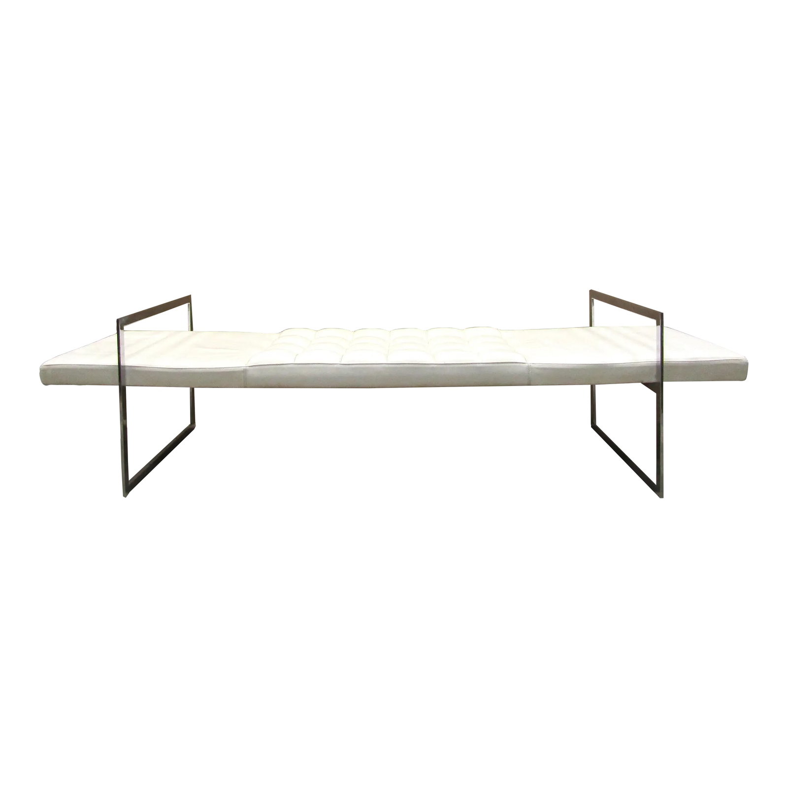 1970s Vintage Italy Alivar Tech Bench Designed by Matteo Scandola White Leather and Chrome (1 of 12)