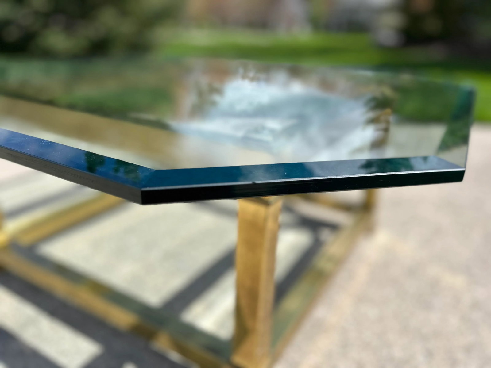 Mastercraft Attributed Mid-Century Modern Brass & Beveled Glass Coffee Table | Vintage Hollywood Reg - 5