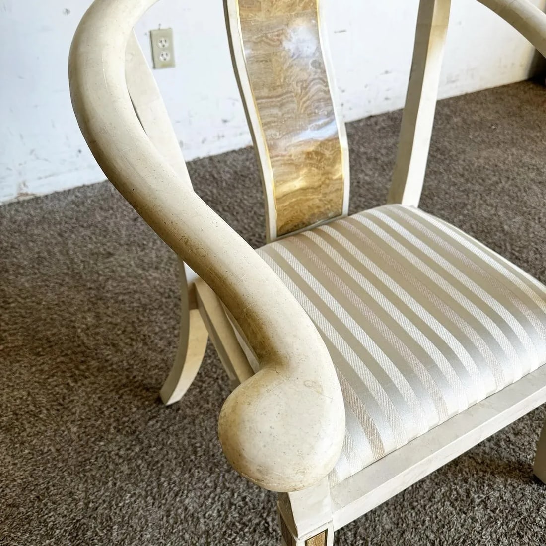 Ming Style Tessellated Stone Arm Chair With Brass Inlay - Maitland Smith Style - 12