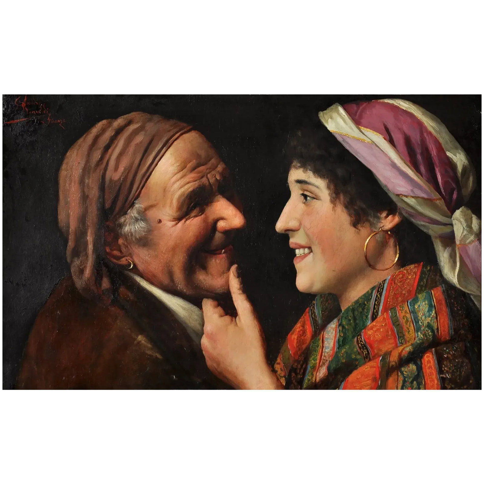 Late 19th Century Claudio Rinaldi Flirtation Oil on Canvas - 2
