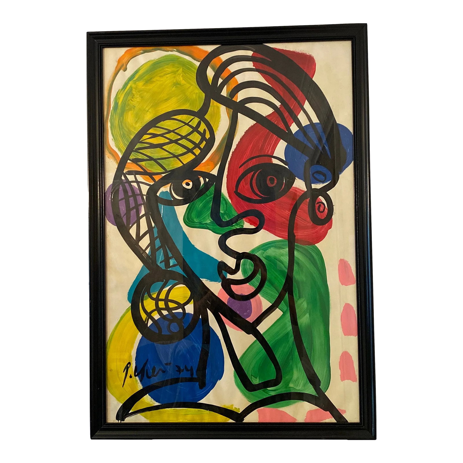 1970s Acrylic Cubist Portrait Painting by Peter Keil ~ Framed: Peter Keil is a German artist that focuses primarily on abstract expressionism. Keil painted with some of the greats including Joan Miro, Pablo Picasso and Andy Warhol, to name a few. This is an incre