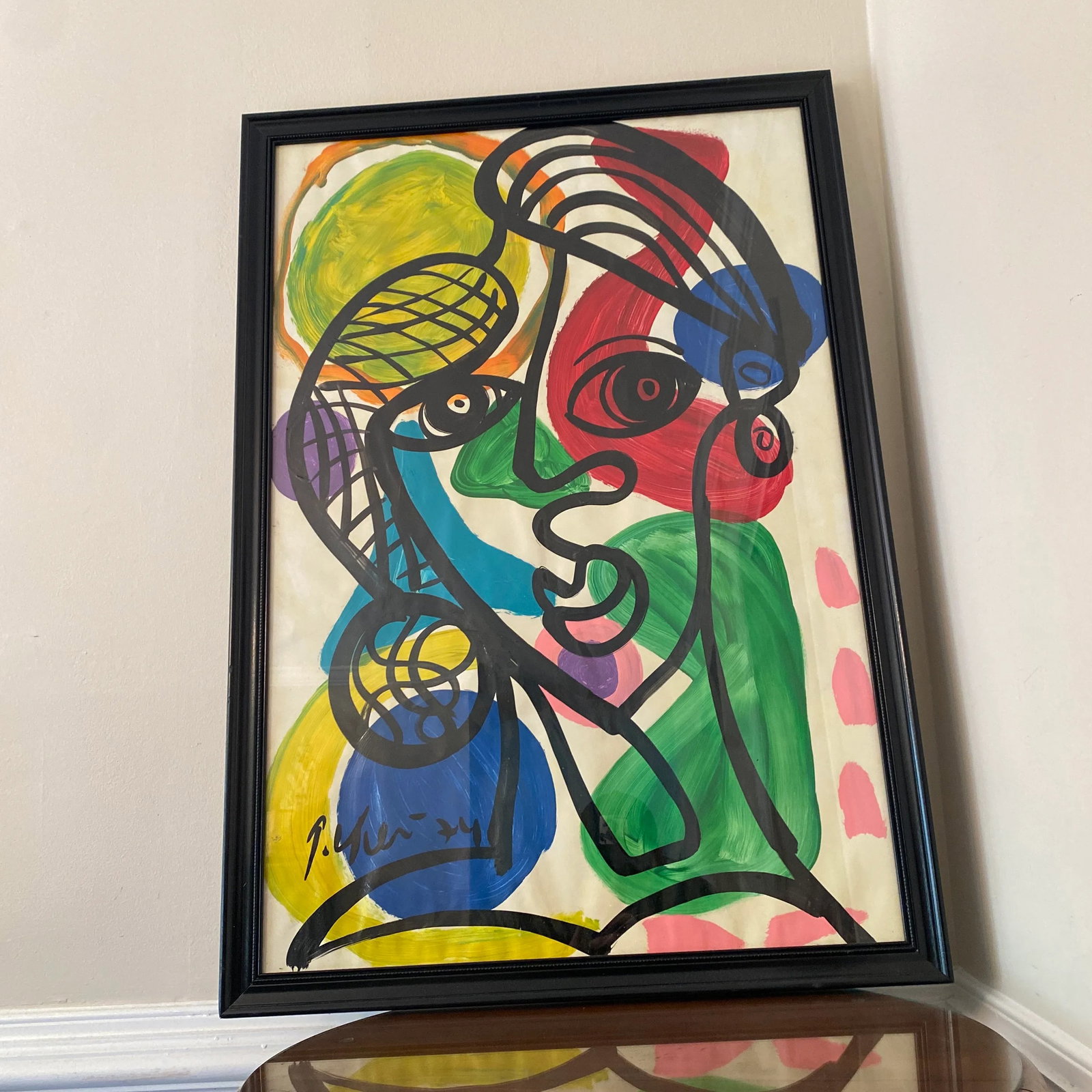 1970s Acrylic Cubist Portrait Painting by Peter Keil ~ Framed - 3