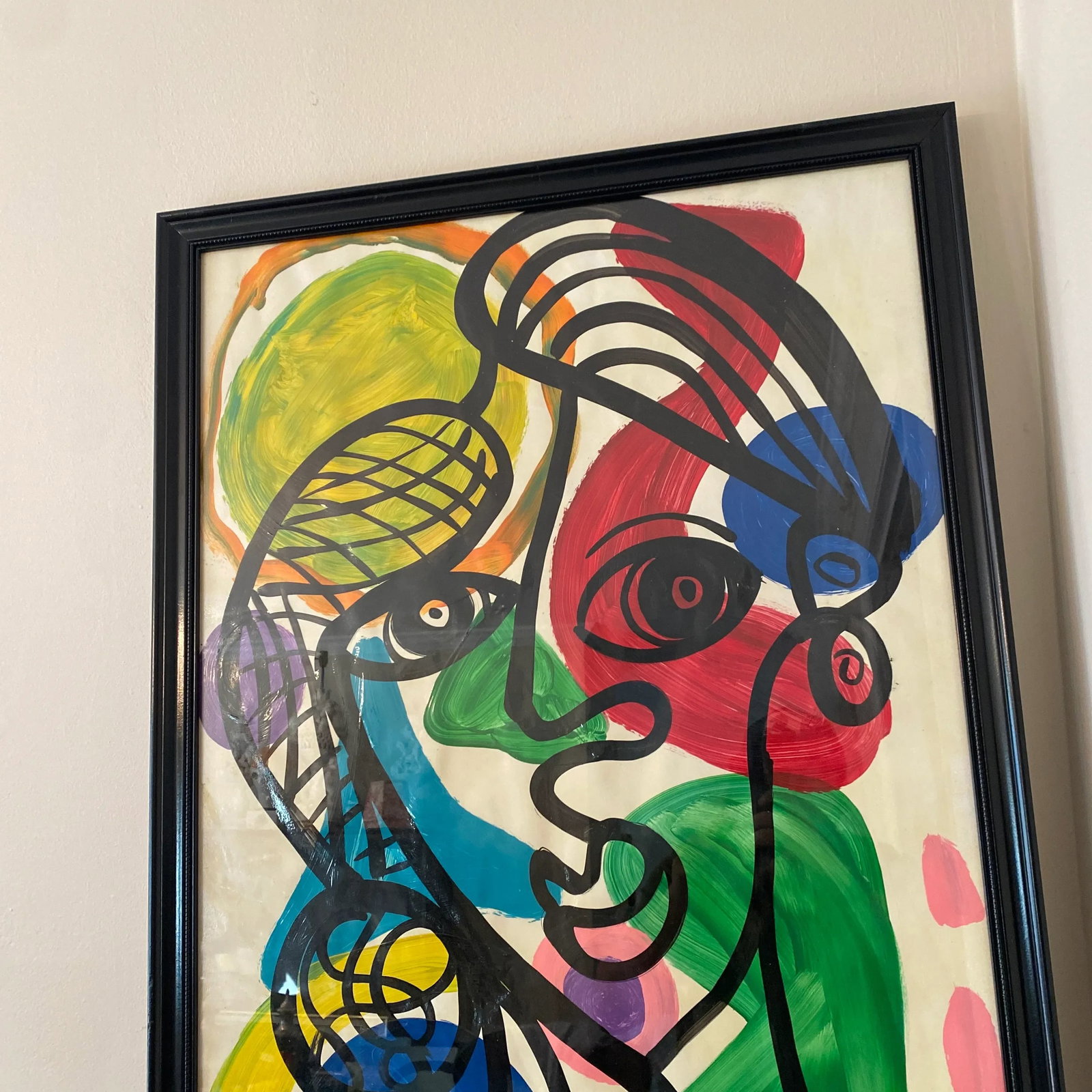 1970s Acrylic Cubist Portrait Painting by Peter Keil ~ Framed - 4