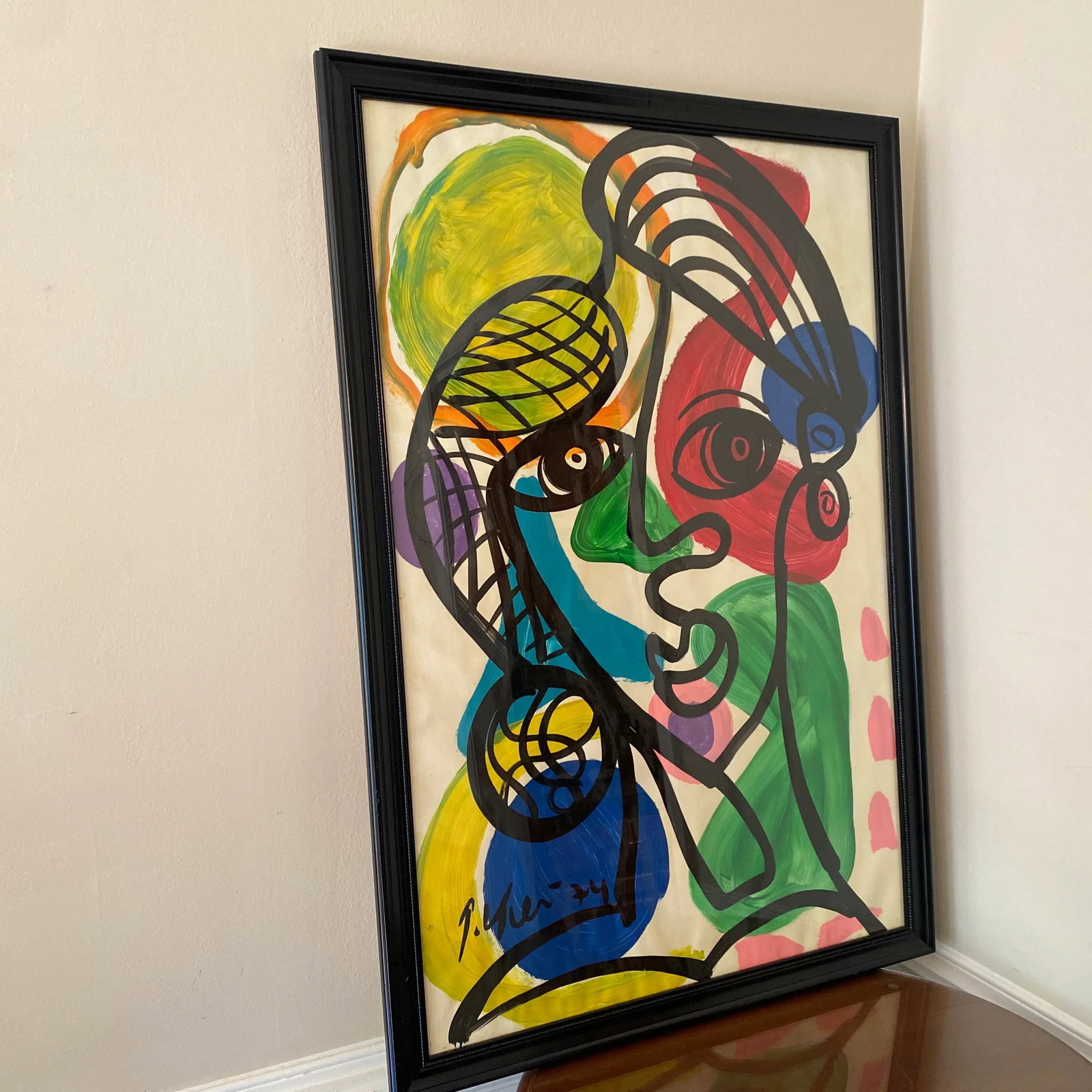 1970s Acrylic Cubist Portrait Painting by Peter Keil ~ Framed - 5