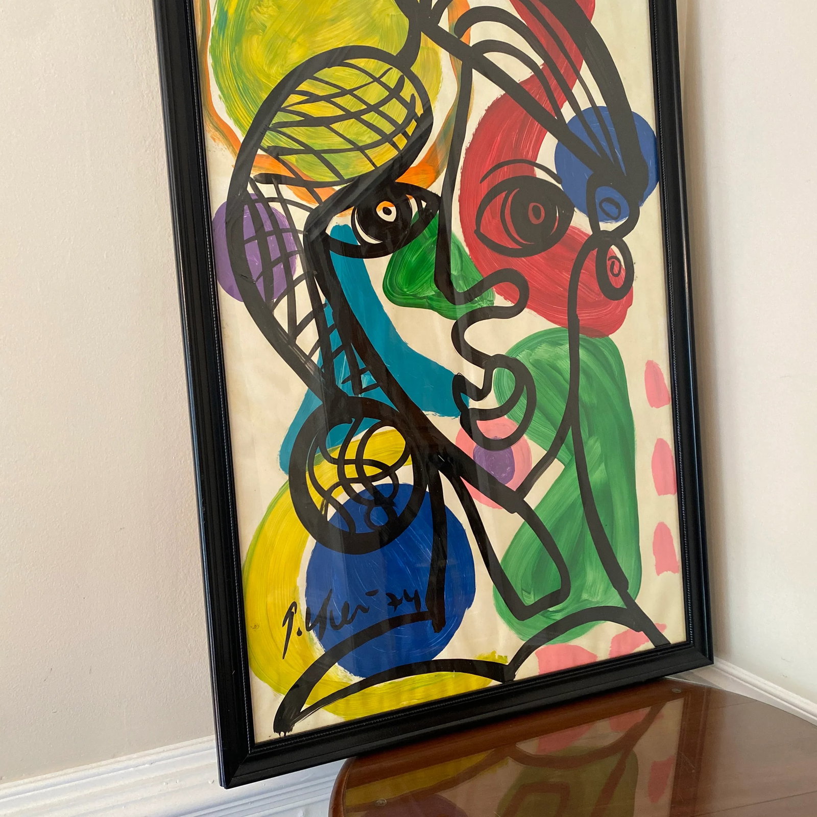 1970s Acrylic Cubist Portrait Painting by Peter Keil ~ Framed - 6