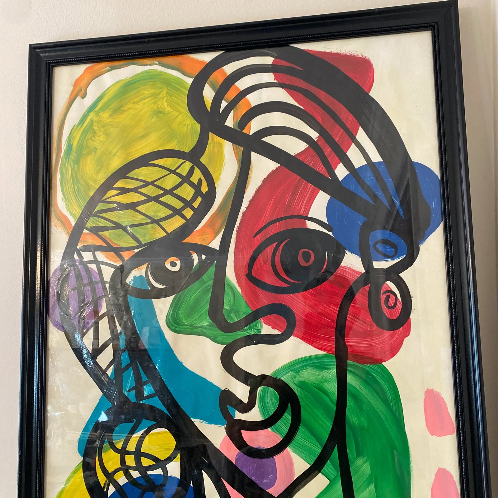 1970s Acrylic Cubist Portrait Painting by Peter Keil ~ Framed - 9