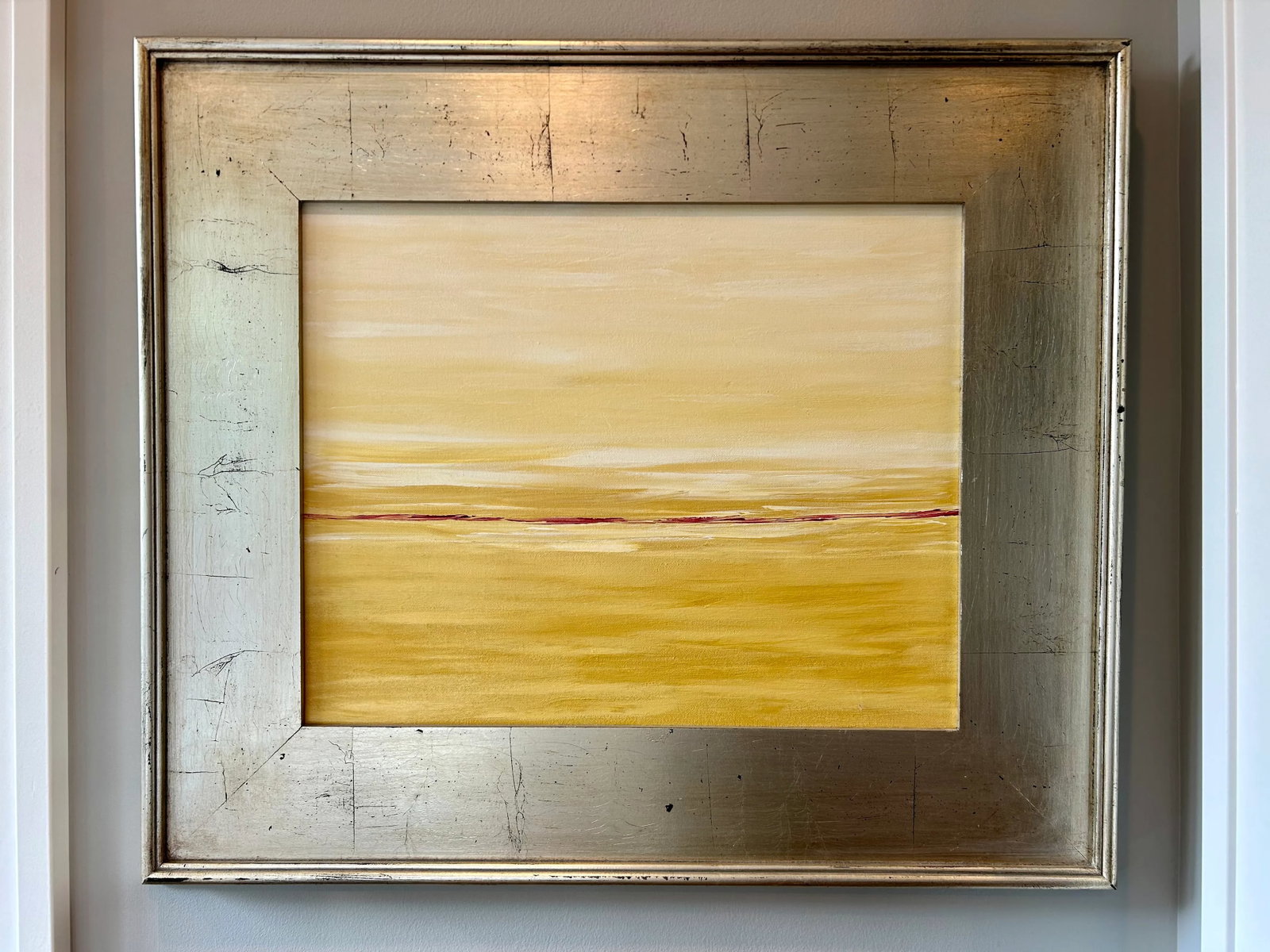 Original Landscape Oil Painting | Color Field With Red Horizon & Silver Wood Frame - 2