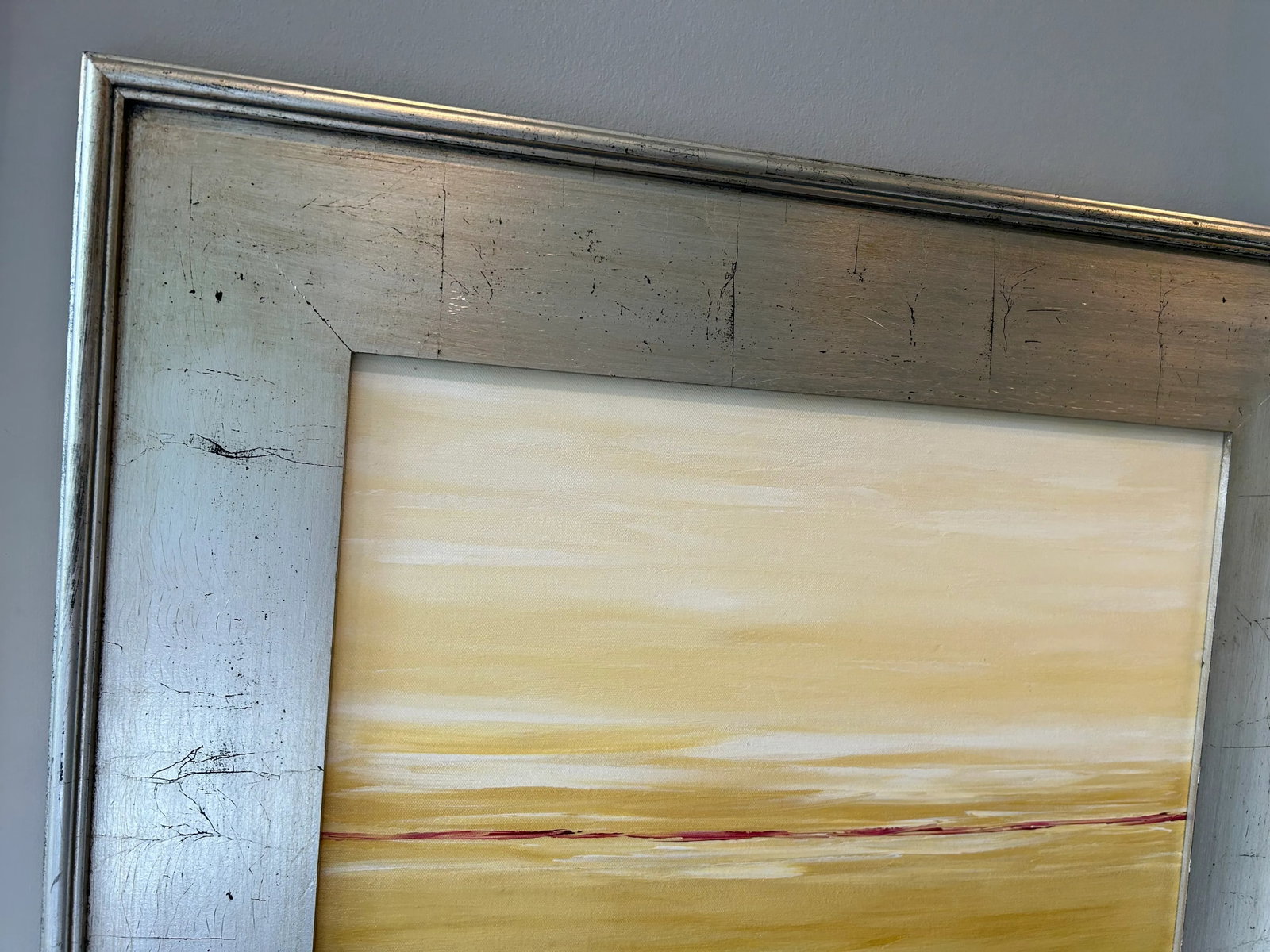Original Landscape Oil Painting | Color Field With Red Horizon & Silver Wood Frame - 3