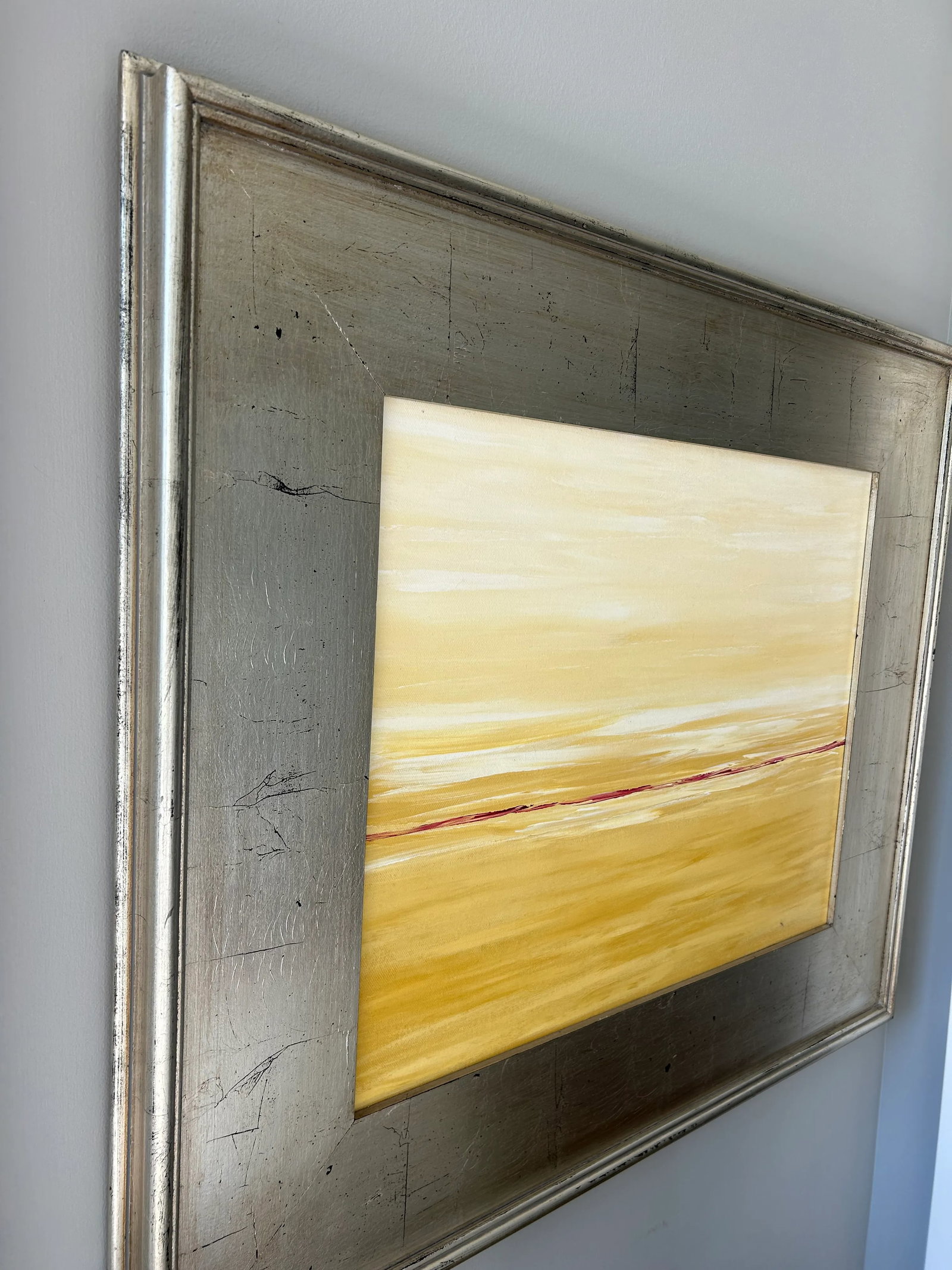 Original Landscape Oil Painting | Color Field With Red Horizon & Silver Wood Frame - 7