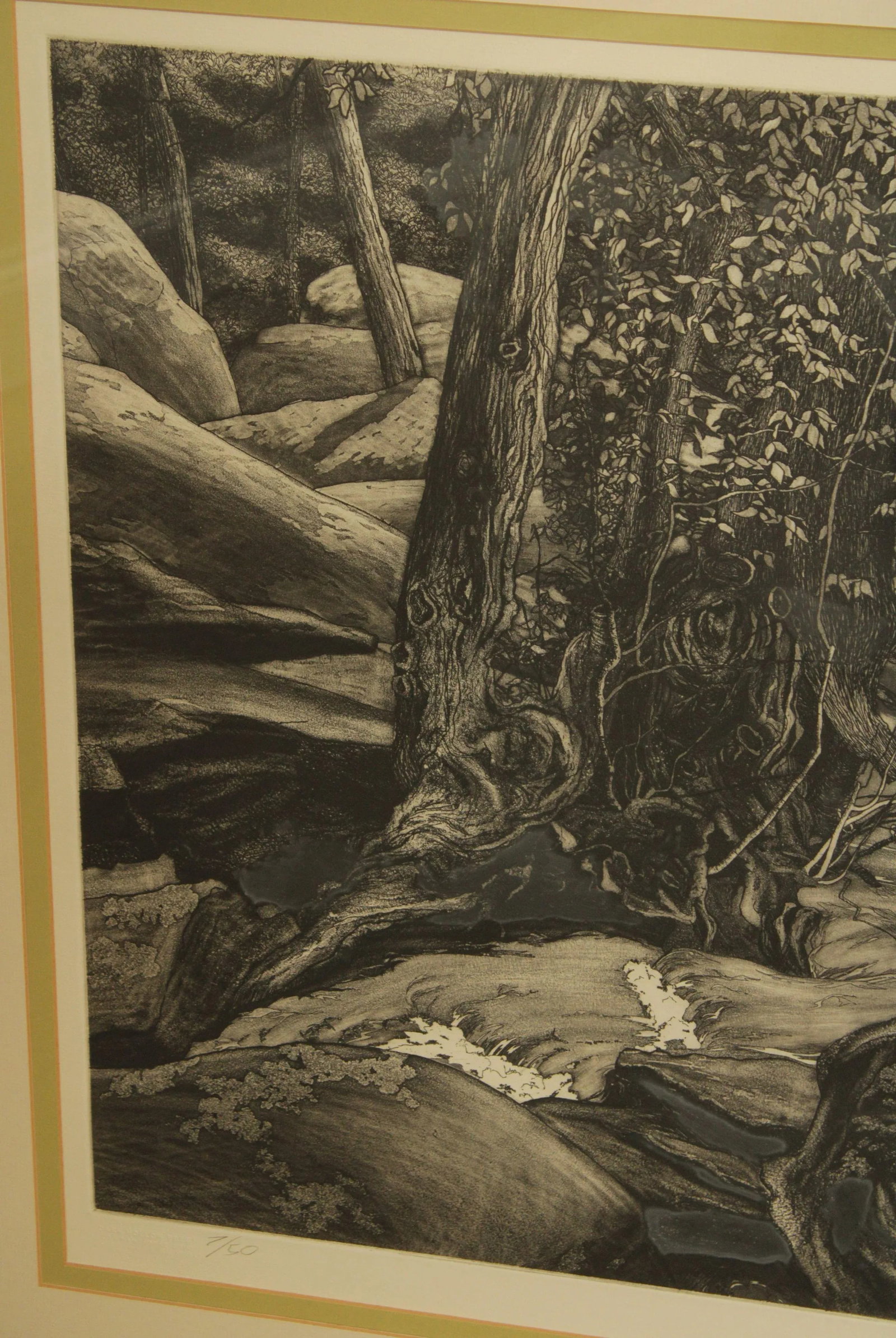 Vintage Roger Cairns 'Unami One' Landscape Etching, Custom Framed - 5
