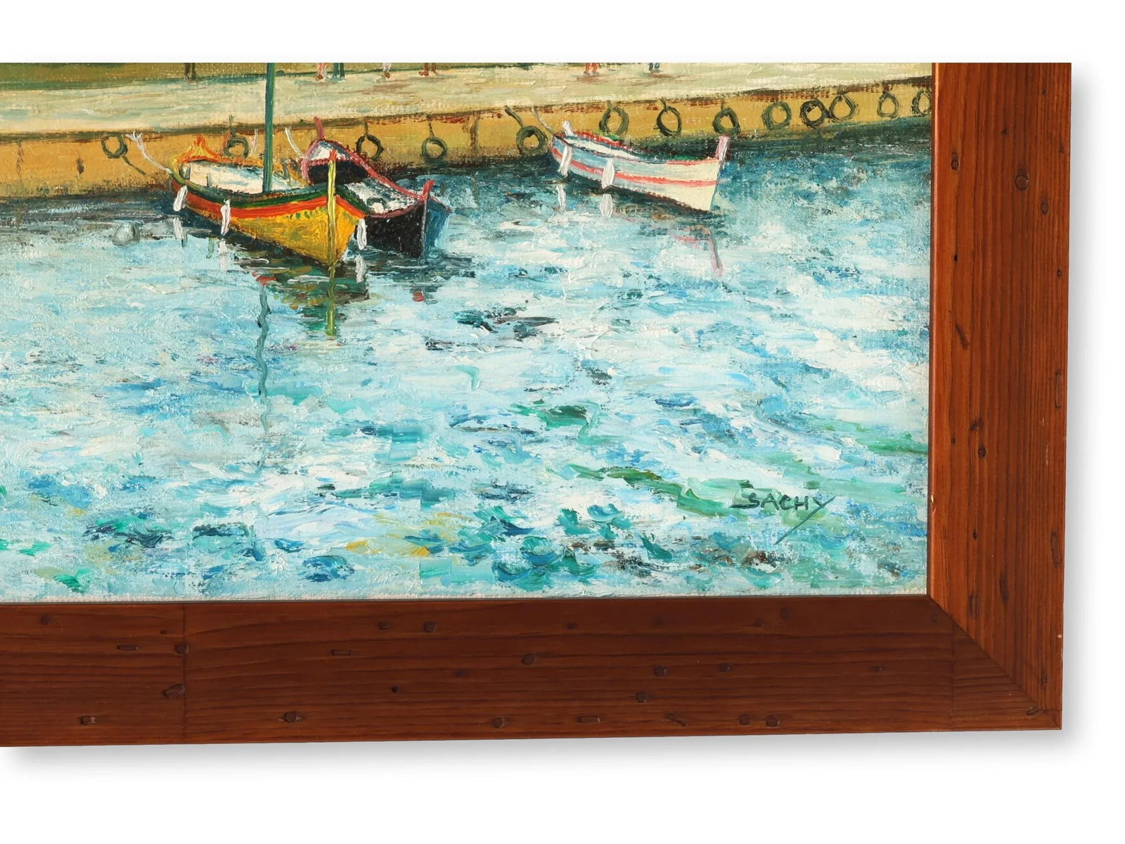 Midcentury French Harbor Oil Painting - 3
