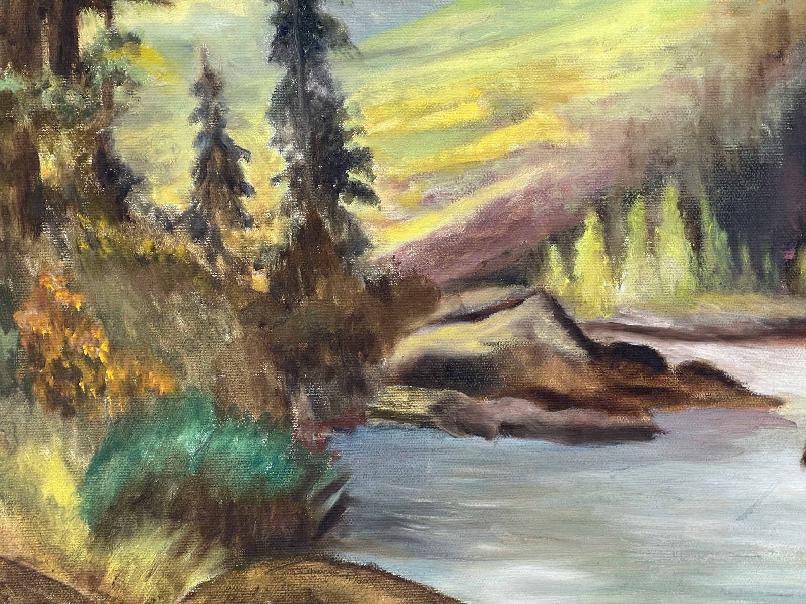Vintage Oil on Canvas Wooded Landscape Painting Signed j.e. Clark - 2