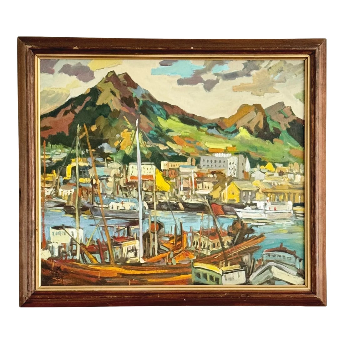 Early 20th Century Signed Asian Oil on Canvas Seascape Scene, Framed: Vibrant Asian oil on canvas seascape, featuring a colorful, dynamic scene and signed by the artist. Condition: Alterations: Original Condition Unaltered Imperfections: Some Imperfections Condition Not