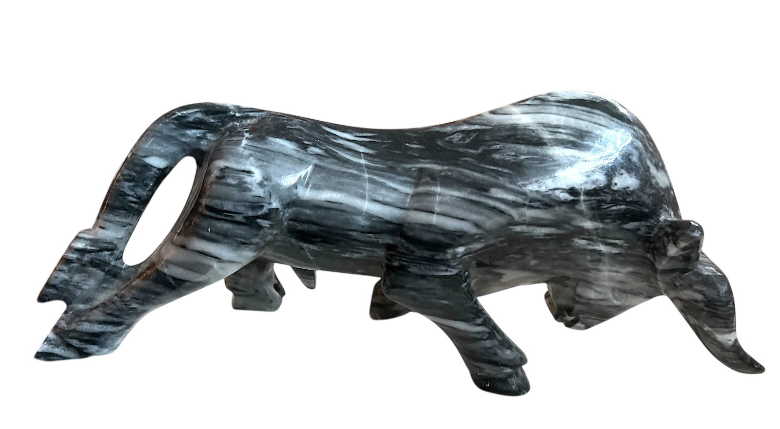 1970s Hand Carved Black & White Italian Marble Bull Sculpture - 2