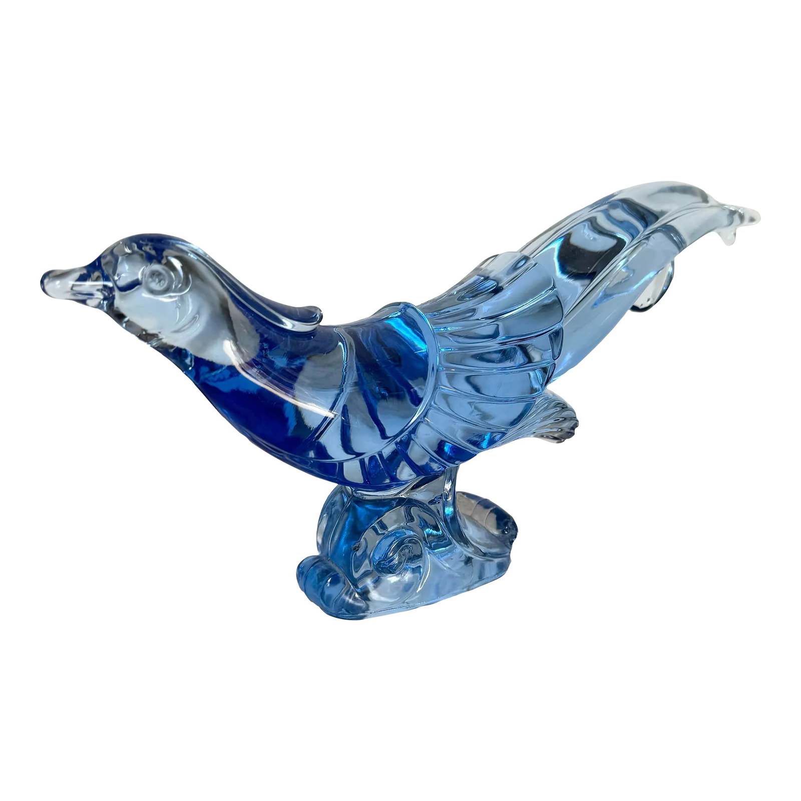 Chinese Glass Pheasant Bird Sculpture: Capture the elegance of this Chinese Glass Pheasant Bird Sculpture. Crafted with intricate detail, this vintage blue glass piece adds a graceful touch to any space. The pheasant's flowing lines and