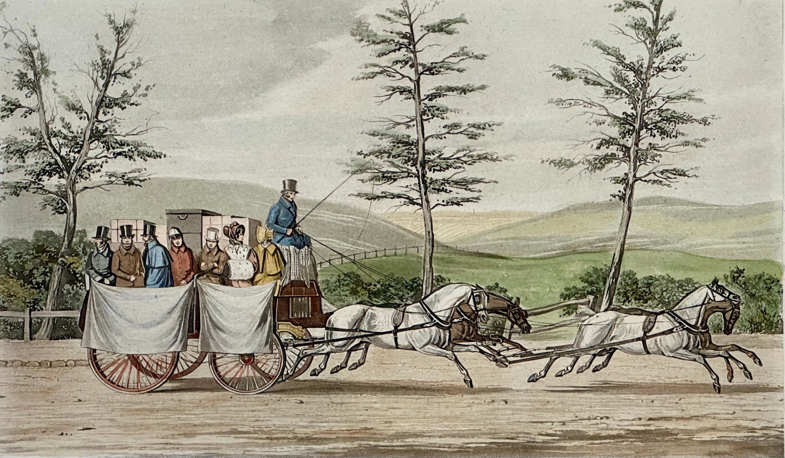 On the Road at Full Pace, Original Print, 1856, Unframed - 3