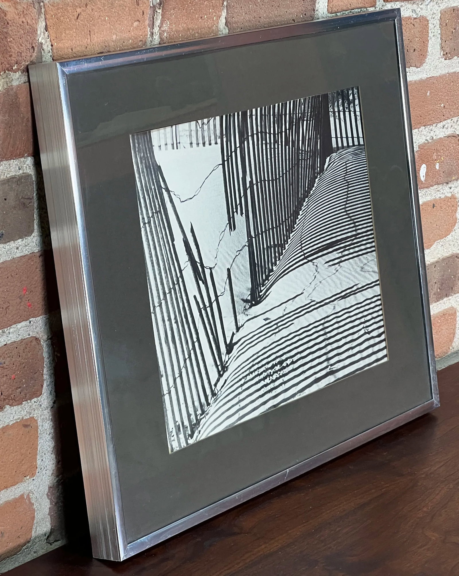 Vintage Framed Black & White Lithograph Print of a Beach Sand Dune Fence - 3
