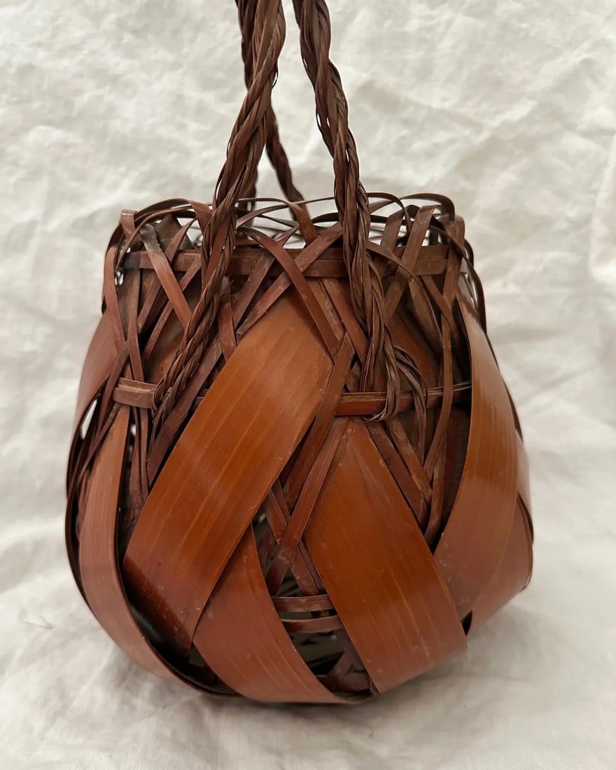 Antique Japanese Woven Bamboo Ikebana Basket - 6