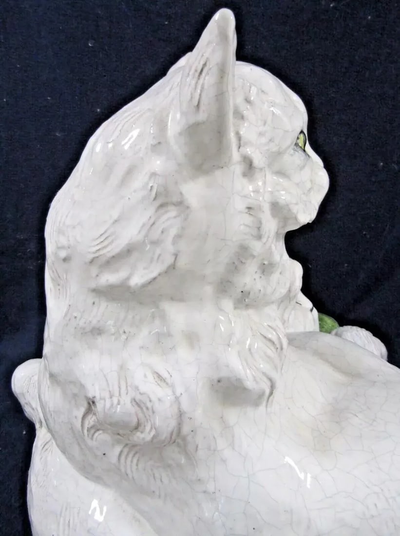 Huge Vintage Sculpture Italian Terra Cotta Two Cats on a Pillow - 7