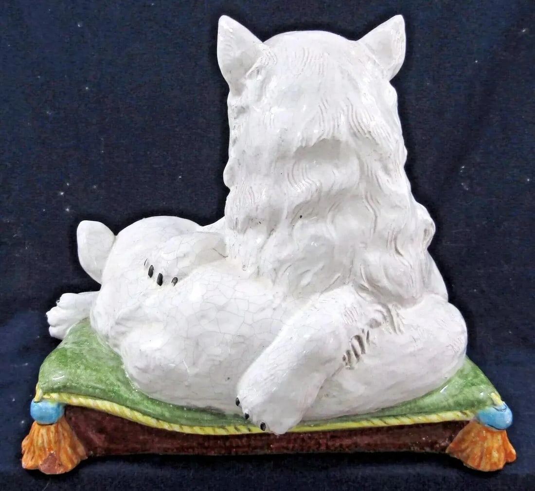 Huge Vintage Sculpture Italian Terra Cotta Two Cats on a Pillow - 8