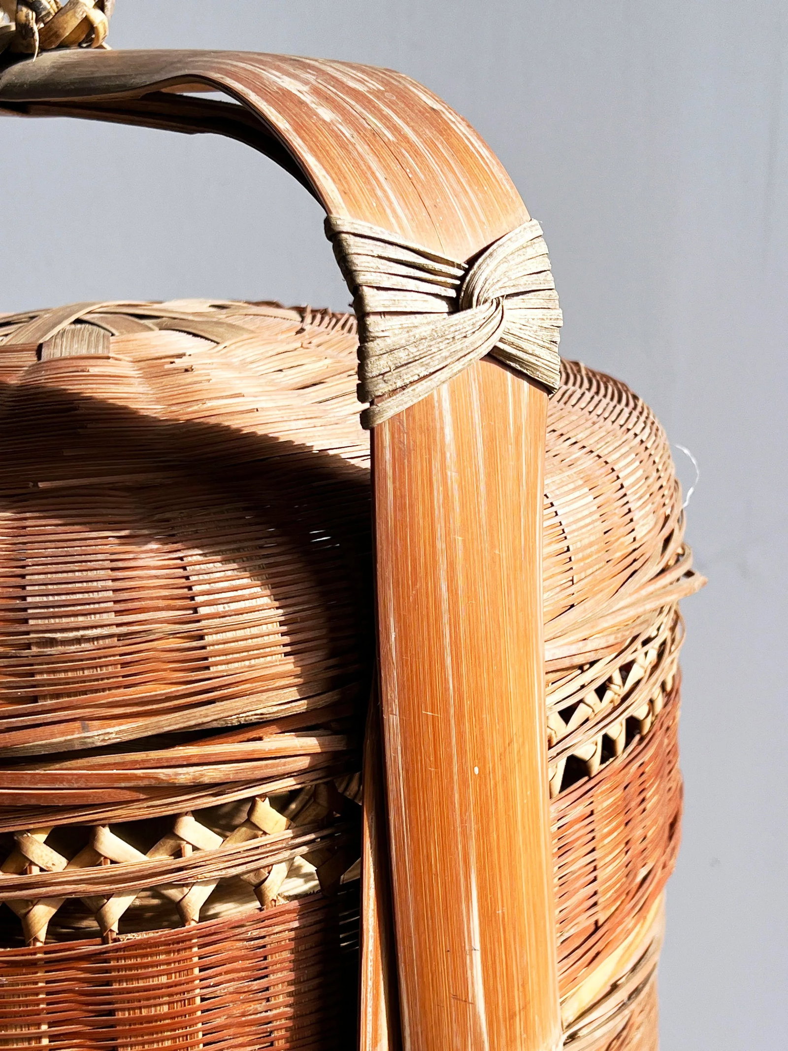 Vintage Chinese Bamboo & Wicker 5 Tier Stacking Wedding Basket - 4