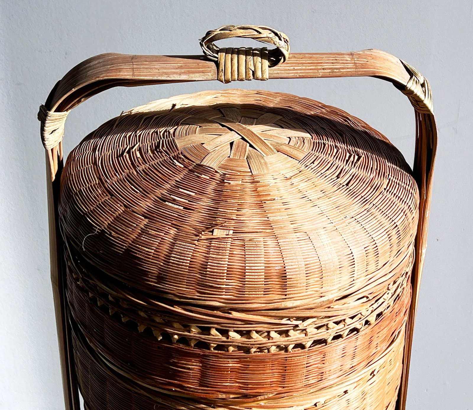 Vintage Chinese Bamboo & Wicker 5 Tier Stacking Wedding Basket - 5