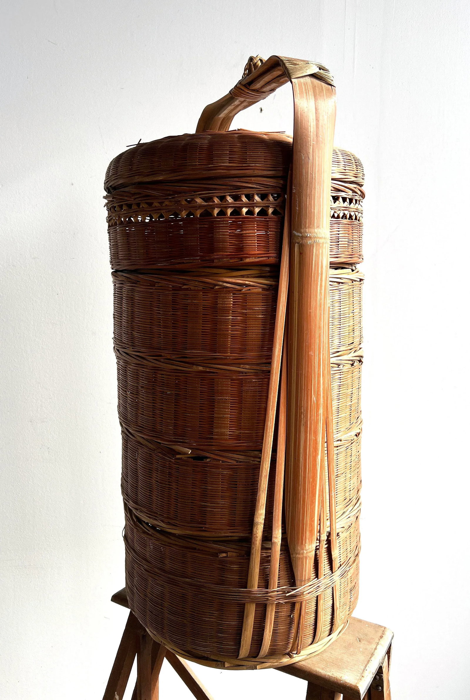 Vintage Chinese Bamboo & Wicker 5 Tier Stacking Wedding Basket - 8