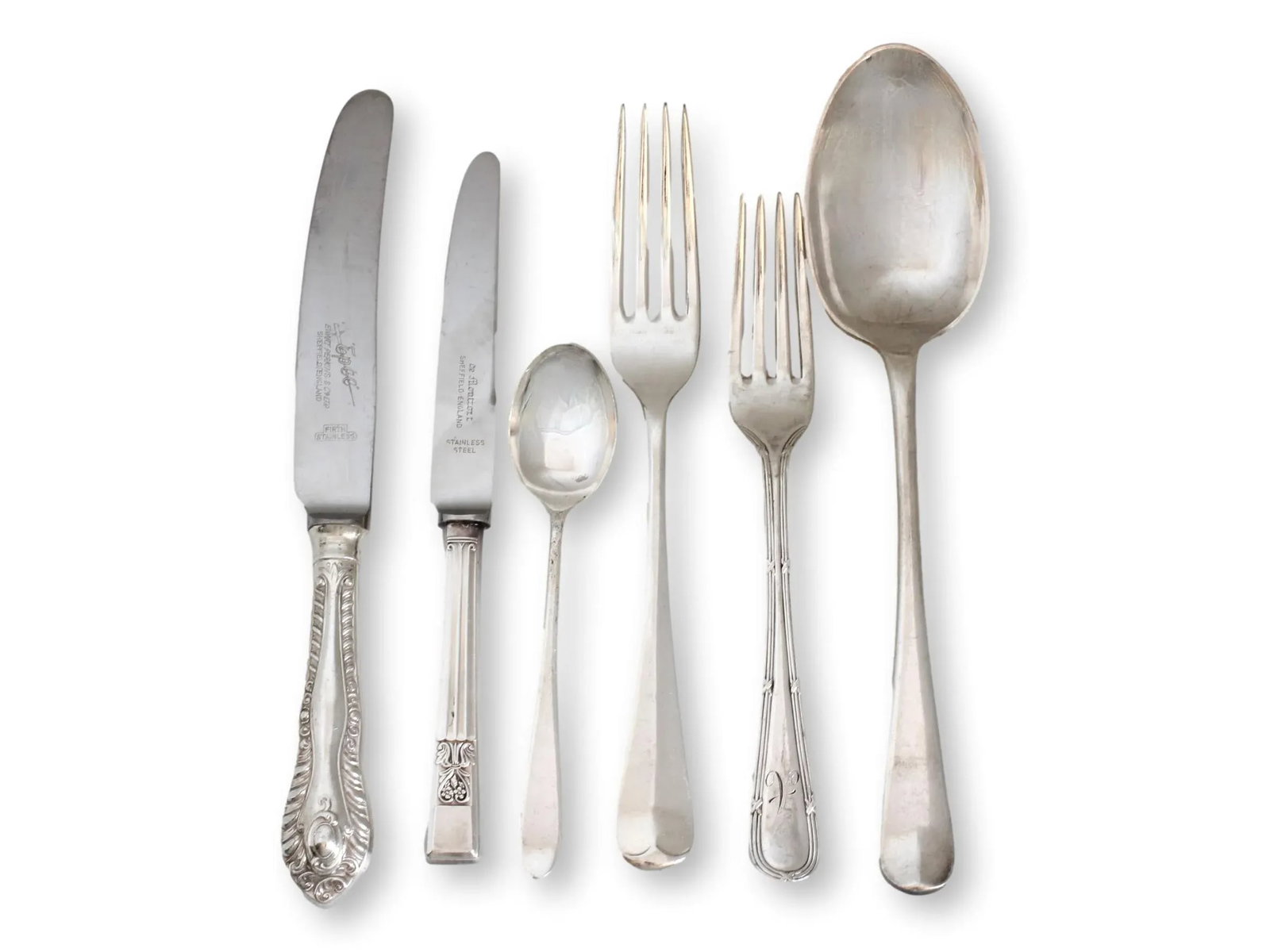 Antique Mixed Pattern Oversized English Flatware W/ Service for 6 - 2
