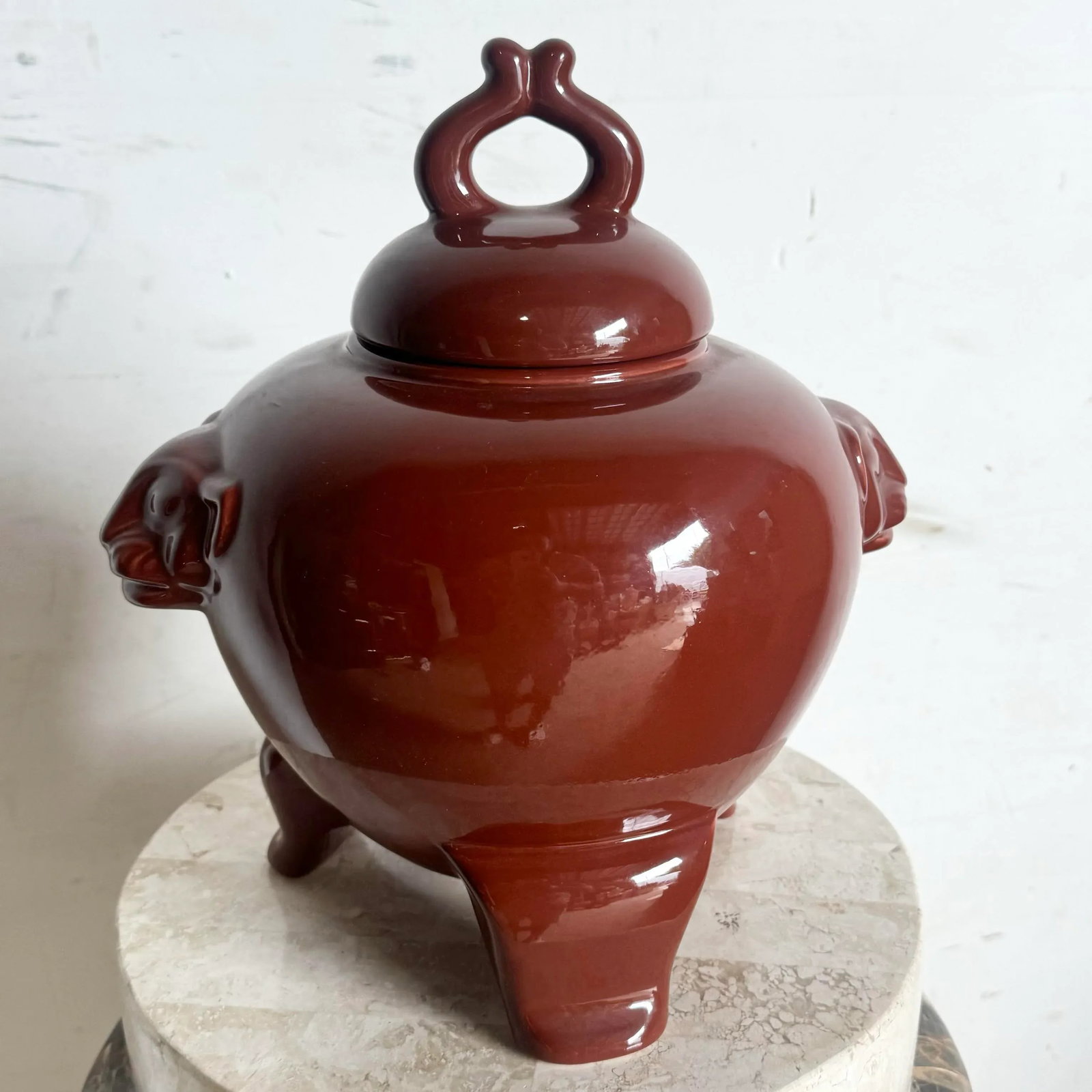 Vintage Oxblood Red Panther Face Ginger Jar by Jaru - 2